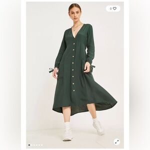 Faithfull the Brand Forest Green Button-Front Midi Dress